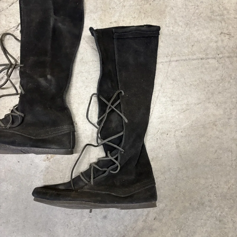 Minnetonka Front Lace Knee High Boots Men's 10 Black 1929 Renfaire Festival